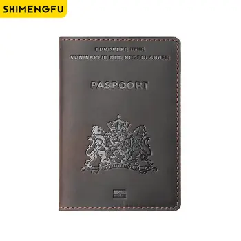עור אמיתי דרכון הכיסוי מיועד הולנד עור אמיתי בעל כרטיס העסק דו לשוני דרכון נסיעות הארנק
