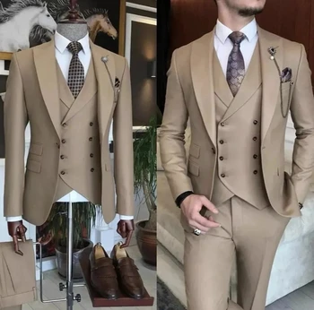 עסקים חדשים חאקי רשמית של גברים Slim Fit חליפות 3 חלקים החתונה החתן הנשף Terno Masculino מותאם אישית בלייזר מעיל אפוד מכנסיים סטים