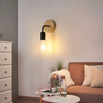 עץ מנורת קיר וינטאג', מנורות קיר קיר אורות הנורה E27 220V ליד המיטה מנורת רטרו תעשייתי קישוט חדר האוכל חדר השינה אור