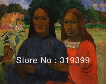 פול גוגן נוף ציור שמן רבייה על פשתן cavasTwo נשים, משלוח חינם,באיכות גבוהה,100% עבודת יד