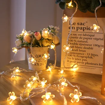 פיית גרלנד סאקורה אור LED מחרוזת הפרח גרלנד על סוללות לשנה החדשה חג מולד קישוט פיית מנורת רחוב גרלנד