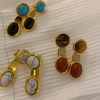 פליז עם 18K זהב אבן טבעית זרוק עגילים לנשים בתכשיטים פאנק המפלגה שמלת המסלול קוריאה יפן ההגירה בוהו העליון