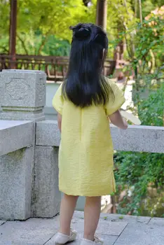 פנדה התינוק 2023 בנות חדשות Cheongsam קיץ בסגנון סיני צהוב אקארד השמלה Hanfu אמא ילדים.