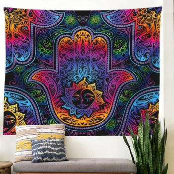 פסיכדלי שטיח השמש פרח קיר צבעוני בוהו שטיח קיר פטימה יד Tapiz עיצוב הבית גדול קישוט החדר