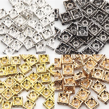 צבע זהב כסף מצופה כיכר ריינסטון Rondelles קריסטל Spacer חרוזים ליצירת תכשיטים DIY צמידים 50pcs/lot 6/7/8/10mm