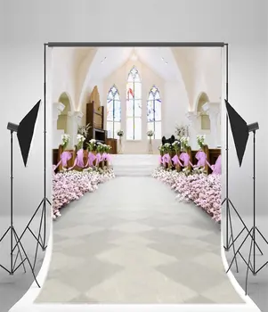 צילום רקע הכנסייה אירופאי יוקרתי Archiculture פרחים טריים רצפת השיש קשת החלון Droplight הפנים, בחורה