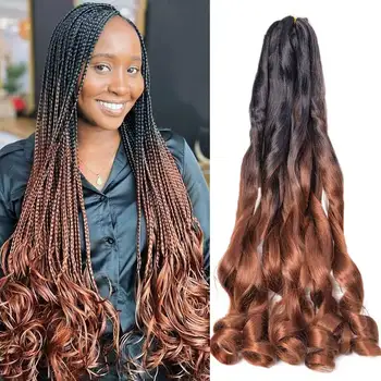 צרפתי תלתלים סרוגה קולעת שיער 22Inch סינטטי חופשי גלי תוספות שיער מראש נמתח קופצני צמות שיער לנשים שחורות