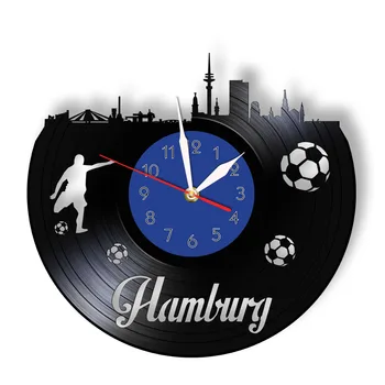 קו הרקיע של המבורג אצטדיון כדורגל התקליט ויניל שעון קיר גרמני עיצוב הבית אוהדי כדורגל Celeration מוסיקה Longplay מלאכת יד השעון