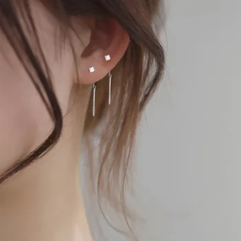 קוריאני להשתלשל עגיל גיאומטריות בלוק זמן ציצית בר זרוק עגילים לנשים מינימליזם האוזן קו Kpop תכשיטים מתנה