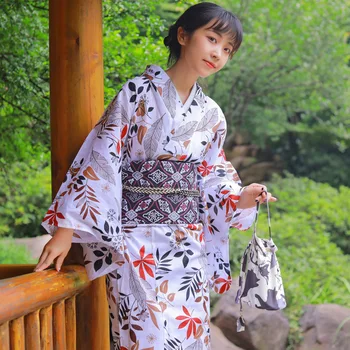 קימונו יפני נשים אלגנטי פרח הדפסה שרוול ארוך ישן להתלבש גיישה ביפן Cosplay לקחת תמונה השמלה יאקאטה אופנת רחוב