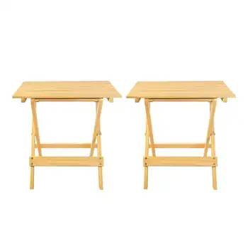 קיפול שולחן צד (2-קטע מוגדר), 100% עץ, נייד פטיו חיצוני שולחן קטן, צמח לסבול, לא הרכבה