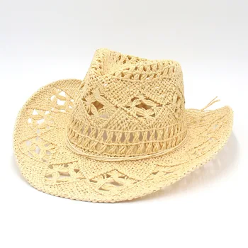 קיץ חיצונית גברים נשים מערביות כובעי בוקרים ארוגים ביד כובע קש לנשימה חוף ג ' אז כובע Sunhat עבור יוניסקס
