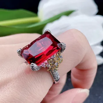 קמליה פרח פתיחת טבעת אדומה טורמלין רובי רטרו 925 כסף בסגנון Buchian אומנות תכשיטים