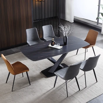 רוק לוח High-End מודרני מינימליסטי שולחן כיסא להגדיר משפחה פינת אוכל עם 6 כסאות מלבניים נורדי ריהוט יוקרה