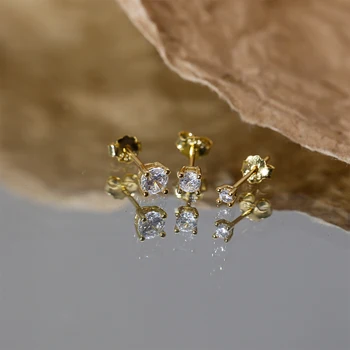 רוקסי 925 כסף סטרלינג 3 חתיכה כוכב עגול זירקון גיאומטריה עגילים להגדיר עבור נשים עגיל ציפוי זהב 18K עגילי פירסינג