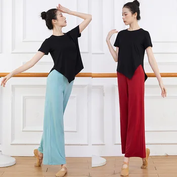 רחב הרגל מכנסיים נשים מכנסיים רפויים קלאסית בגדי ריקוד מחול מודרני אימון מכנסיים