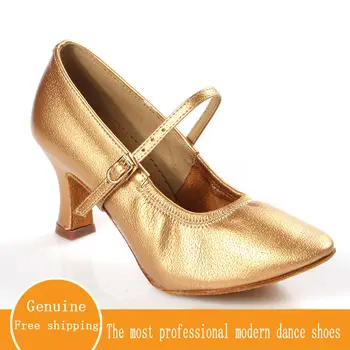 ריקודים סלוניים נעלי עור אמיתי נשים נעלי אירובי ספורט למבוגרים בראון באיכות גבוהה נשים מודרניות ריקוד נעלי ספורט BD125