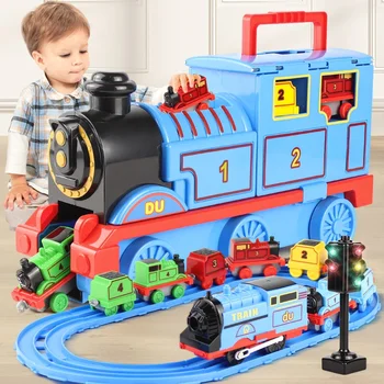 רכבת הרכבת החליפה שילוב הרכבת מסלול מסלול להגדיר גודל גדול הרכבת תיבת אחסון דגם צעצוע לילדים מתנת למות ליהוק, סגסוגת אזהרה