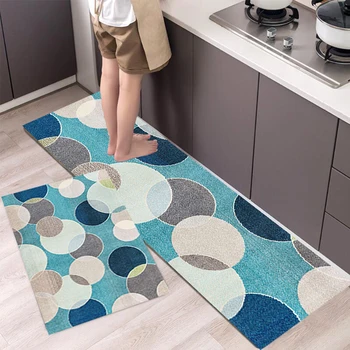 רקע כחול מעגל שטיחים שטיחי הרצפה החלקה Tapices דלת המטבח רגל שטיח הסלון קישוט עיצוב הבית