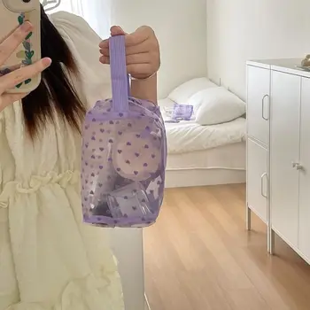 רשת קוסמטיקה תיק הלב איפור, תיק רחצה תיק שקית אחסון עבור נשים בנות נסיעות חיצונית