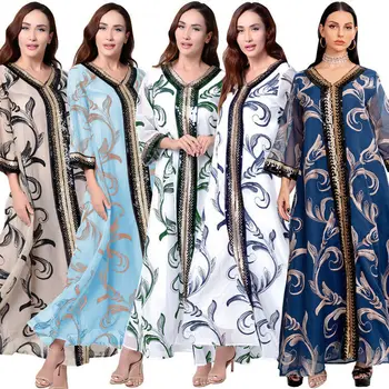 שרוול ארוך שמלה מרוקאית נשים מוסלמיות דובאי אירופאי ואמריקאי מגמת אופנה