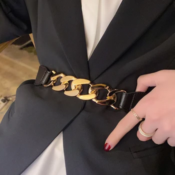 שרשרת זהב חגורה אלסטית מתכת כסף המותניים חגורות לנשים באיכות גבוהה למתוח את חגורות נשים מעיל Ketting Riem גומי