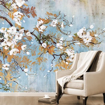 תמונה מותאמת אישית קיר עמיד למים בד צמח פרח ציור שמן טפט בסלון טלוויזיה רקע תפאורה הביתה Papier Peint