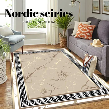 תקציר הזהב השיש בסגנון נורדי, השטיח בסלון שחור גיאומטריות מסגרת נגד החלקה לשטיח גדול רחיץ כיסוי הרצפה מחצלת